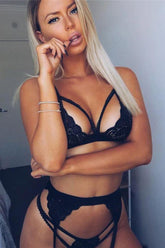 Black Lace Bra Garter Pantie Lingerie Set Areous